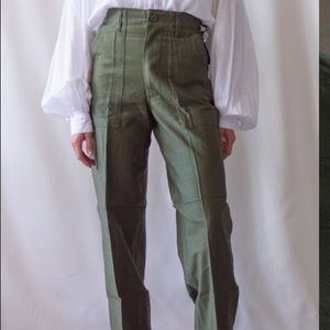 RAWSON Vintage Military Cotton Trouser Back Pocket Flap Green Khaki Pant